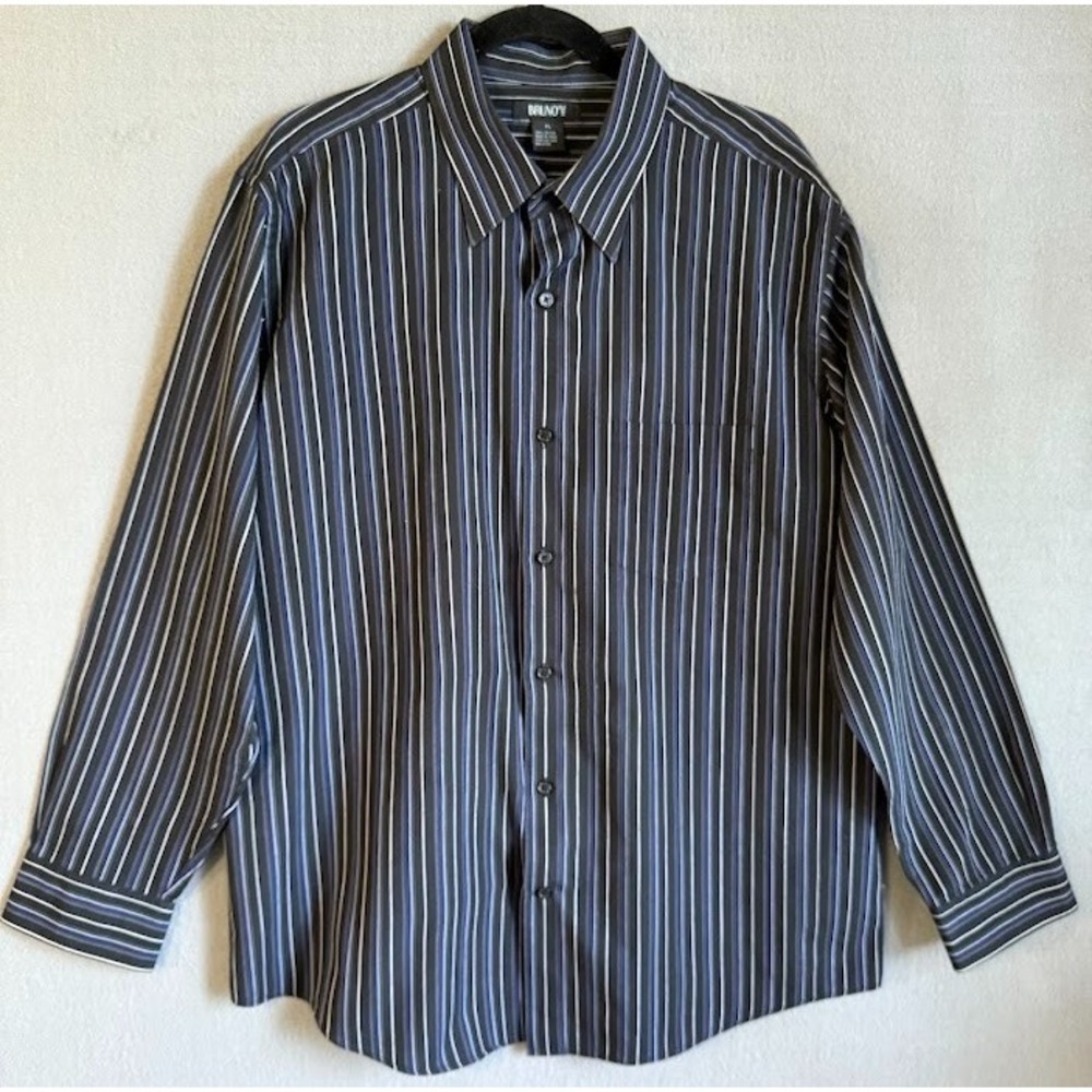 Bruno Shirt Men Size XL Black‎  Striped Long Sleeve Button Up Pocket  Buisness